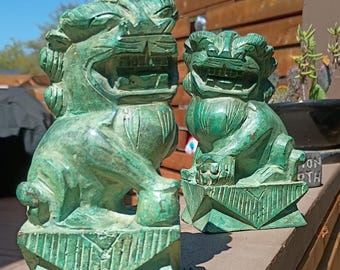 Green Cast Metal Foo Dogs