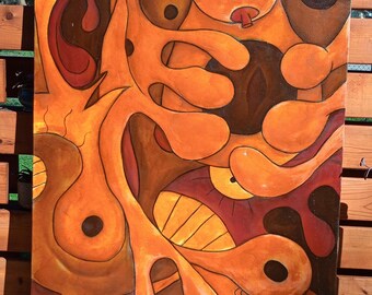 large abstract surreal oil painting human form title is Crown