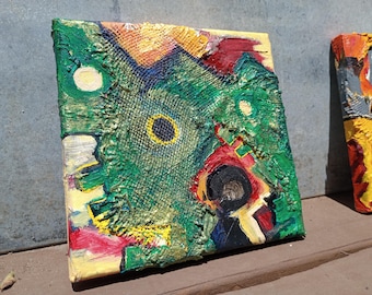 Green Hill Zone, small Oil on Canvas unique abstract original