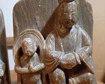 Kuan Yin Bookend Antique Carved Soapstone pair