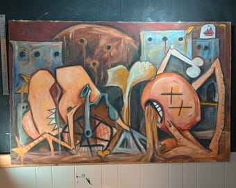 Anthro Abstract futurism original oil painting LARGE