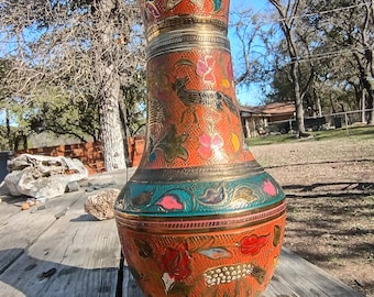 Etched Bronze Vase w Ceramic Glaze