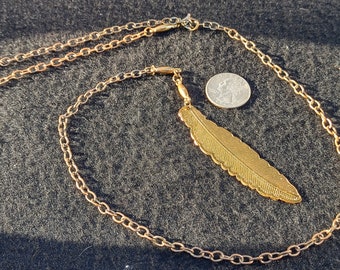 Long Bronze Feather Necklace