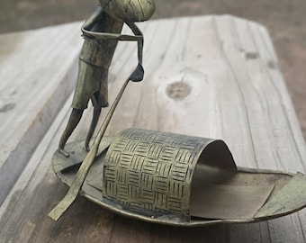 Brass Vietnamese boatman with tapered hat