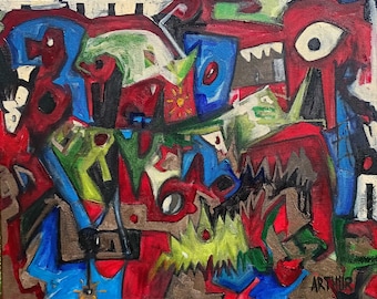 Snapper Boss medium oil painting abstract pictoglyph urban futurism
