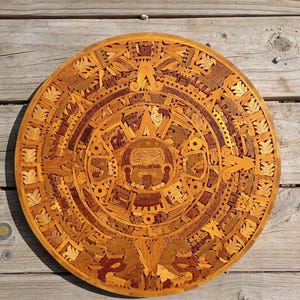 Vintage 17&quot; Mayan Aztec Calendar hand carved mosaic