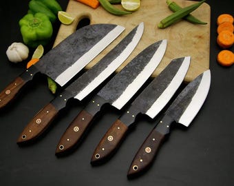 Chef Set, Handmade Damascus Steel Chef Knife Set, Kitchen Use Set, Hand Forged Kitchen Knife Set, Damascus Set, Anniversary Gifts, Best Gift