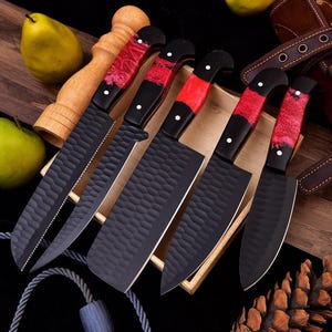 Chef Set, Handmade Damascus Steel Chef Knife Set, Hand Forged Kitchen Knife Set, Kitchen Use Set, Damascus Set, Anniversary Gifts, Best Gift