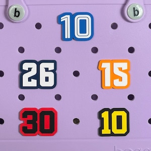 Custom Jersey Number Bogg Bag Charm, Personalize With 3 Style Options & 15 Colors