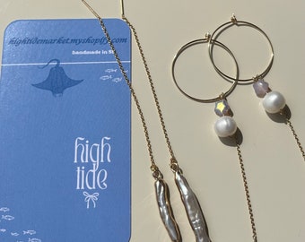 Pendientes de cadena con perlas y relleno de oro