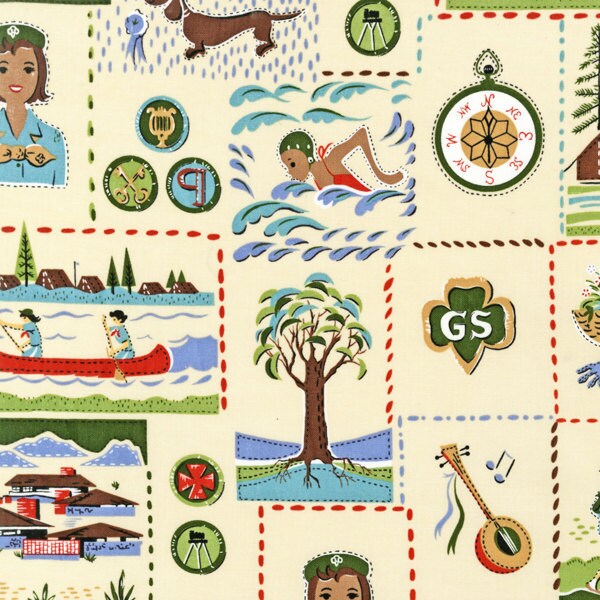 LAST of the Retro Girl Scout Fabric by Robert Kaufman in KHAKI