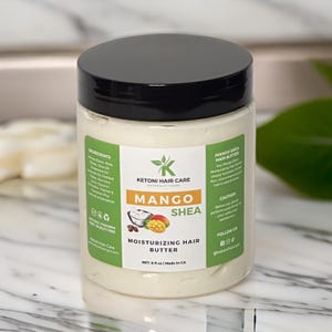 Natural Mango Shea Hair Butter | Deep Moisturizing Treatment Cream for Dry Curly Hair | Nourishing Hair Growth Repair | Organic Hair Butter