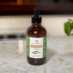 Óleo de cabelo orgânico de feno-grego e amla para crescimento capilar - Tratamento herbal para crescimento capilar e saúde do couro cabeludo - Cuidado capilar ayurvédico Frasco de 4 oz
