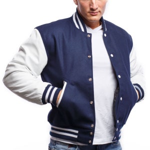 Embroidered Varsity Jacket: Wool & Leather Retro Letterman Bomber