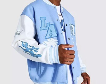 Giacca da college blu e bianca - Stile universitario personalizzabile - Giacca da college unisex