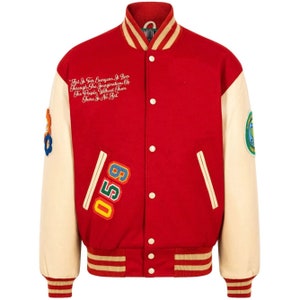 Unisex Varsity Jacket Baseball Letterman Jackets Wool Body Genuine Leather Sleeves Bomber College American Style Jacket