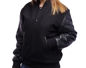 Vintage Van Jac Embroidered Logo Wool Leather Varsity Jacket