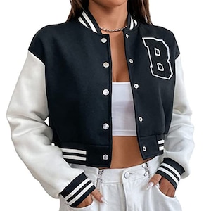Chaqueta corta de béisbol para mujer, chaqueta de béisbol con corte personalizado a la moda, chaqueta informal holgada para estudiantes universitarios, chaqueta bomber corta para la universidad