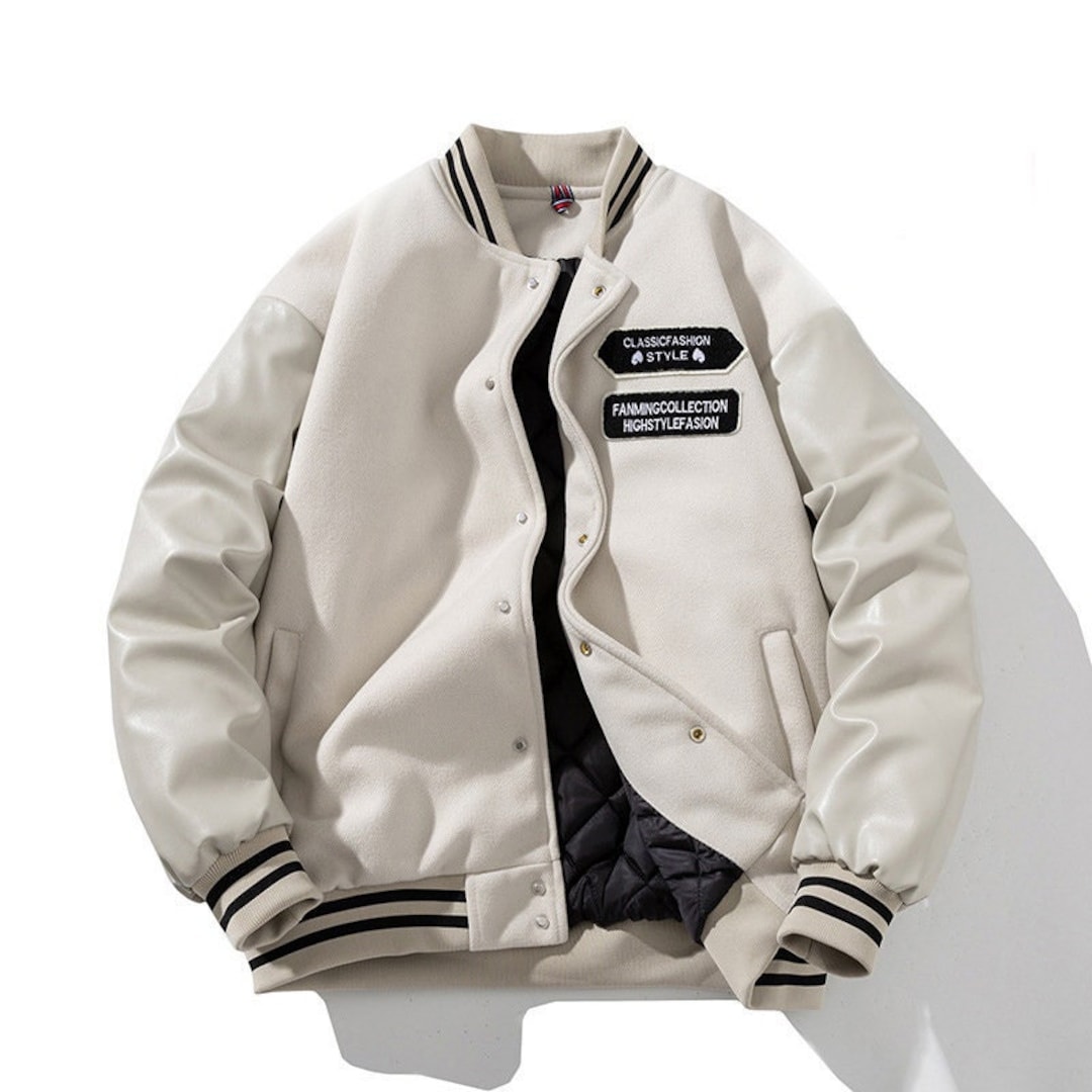 Custom White Yellow-Navy Varsity Full-Zip Letterman Bomber Jacket
