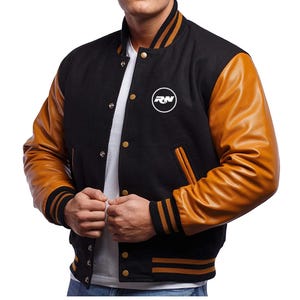 Custom Wool Varsity Jacket: Leather Sleeves, Personalized Initials