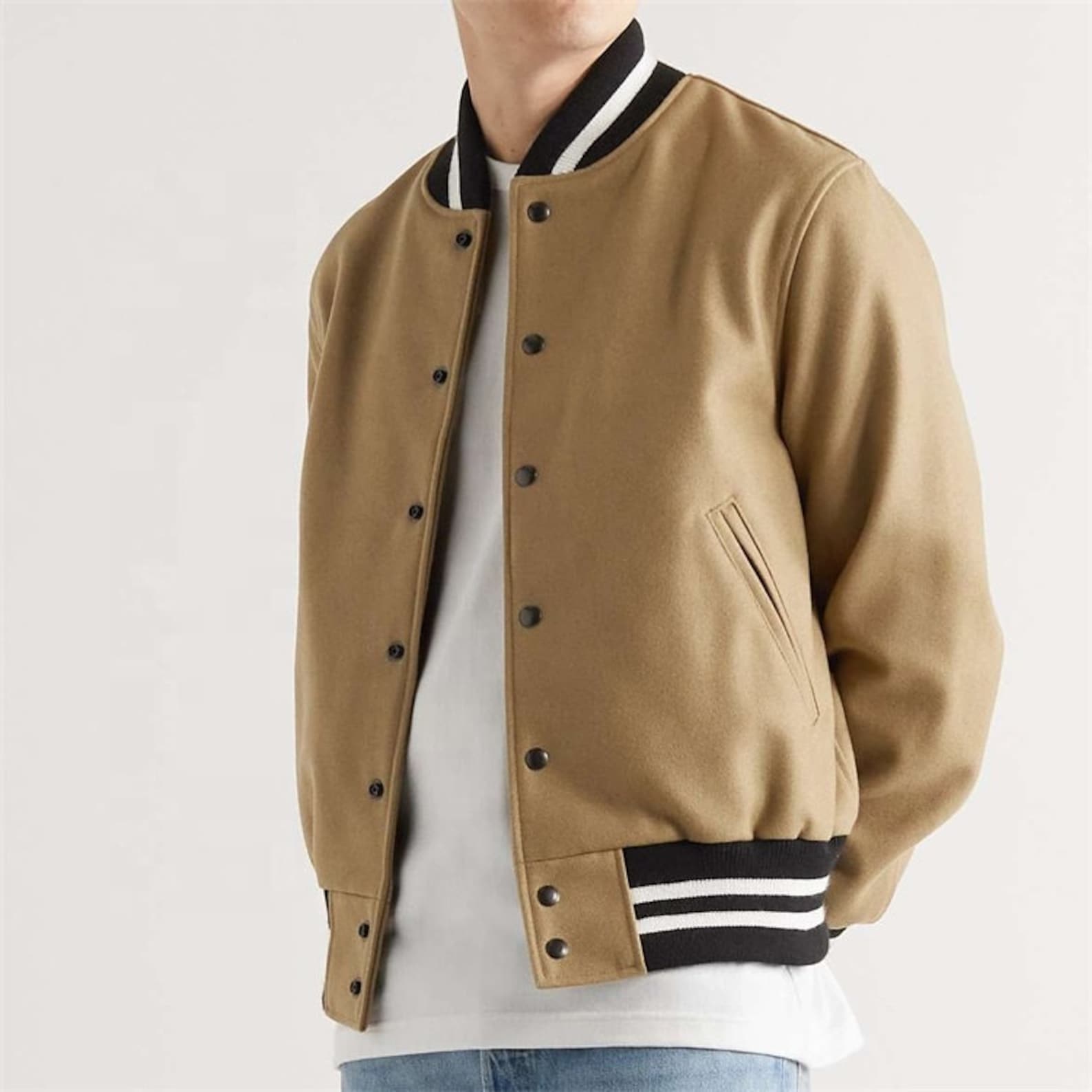 Embroidered Faux Leather Stitching Varsity Jacket