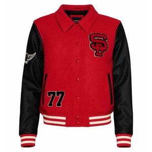 Custom Wool Varsity Jacket: Embroidered Letterman Bomber with Leather Sleeves