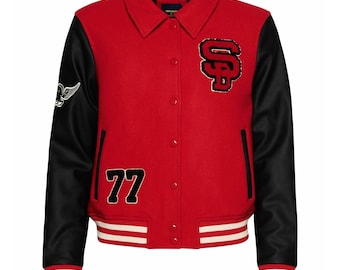 Varsity Jacke nach Wunsch: Bestickter Letterman Bomber mit Lederärmeln