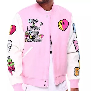 Vintage Style Varsity Jacket with Leather Sleeves, Custom High School Team Jacket, Graduation or Sports Gift