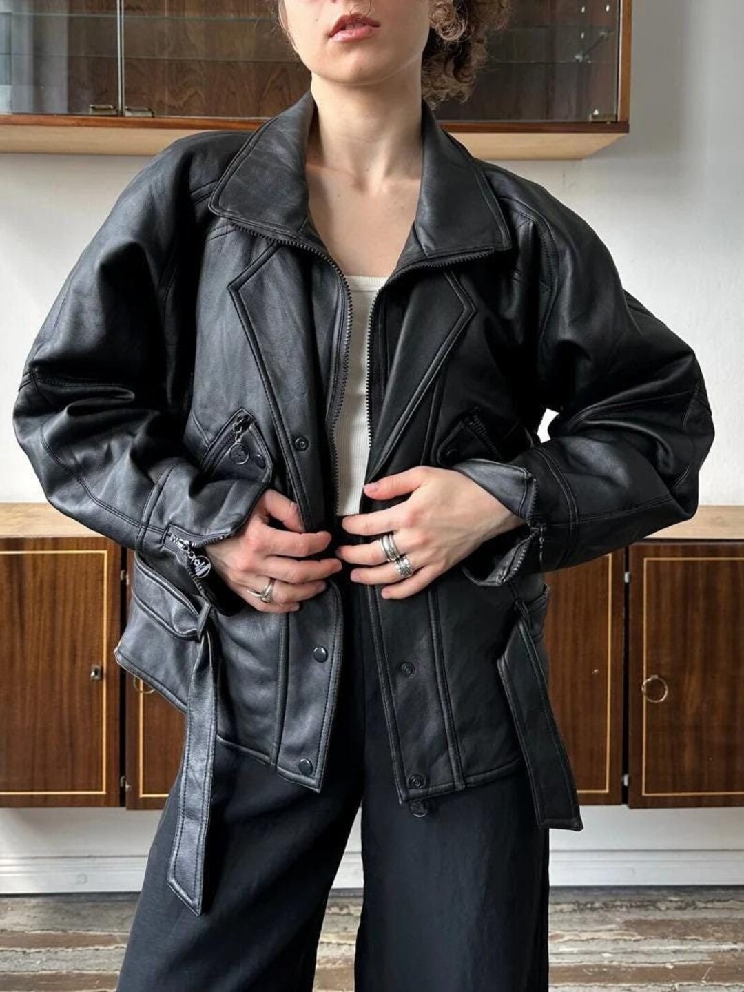 Vintage Oversized Sheep Leather Jacket: Retro Moto Bomber - Etsy