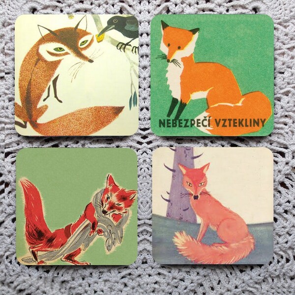 A Skulk of Foxes -- Vintage Illustration Mousepad Coaster Set