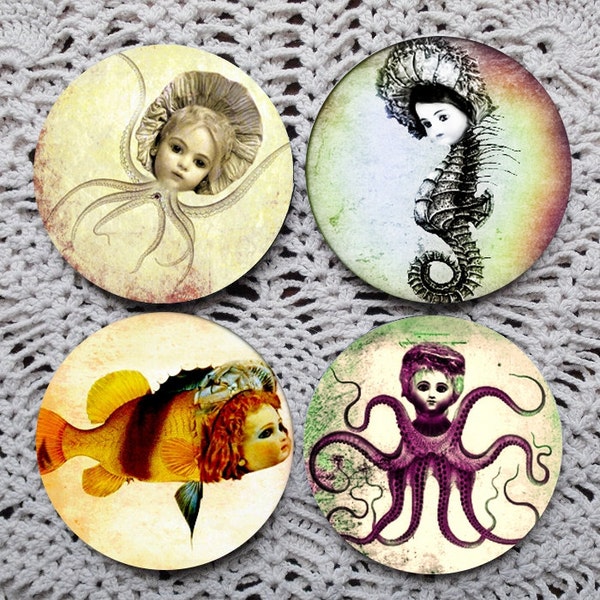 Hey, Doll...  --  Creepy Weird Doll Fish Octopus Mousepad Coaster Set