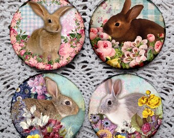 Garden Bunnies -- Bunny Rabbit Mousepad Coaster Set