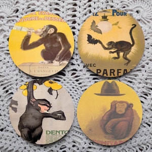 A Shrewdness of Apes -- Vintage Monkey Advertising Mousepad Coaster Set