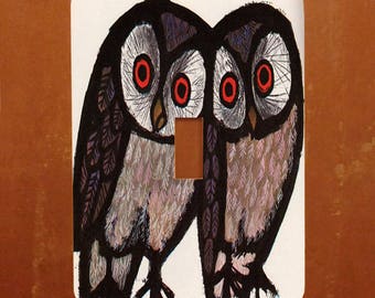 Two Owls -- Vintage Owl Illustration Light Switch Cover -- Oversized (Multiple Styles)