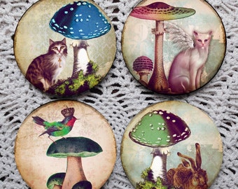 Magical Mushrooms -- Whimsical Mousepad Coaster Set