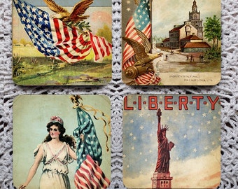 Vintage Patriotic Flag  Mousepad Coaster Set