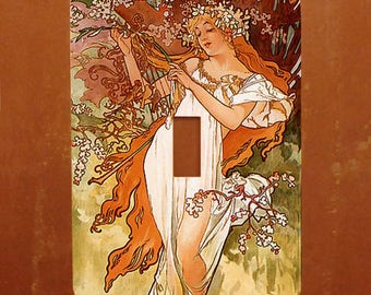 Spring -- Mucha "The Seasons" Art Nouveau Light Switch Cover -- Oversized (Multiple Styles)