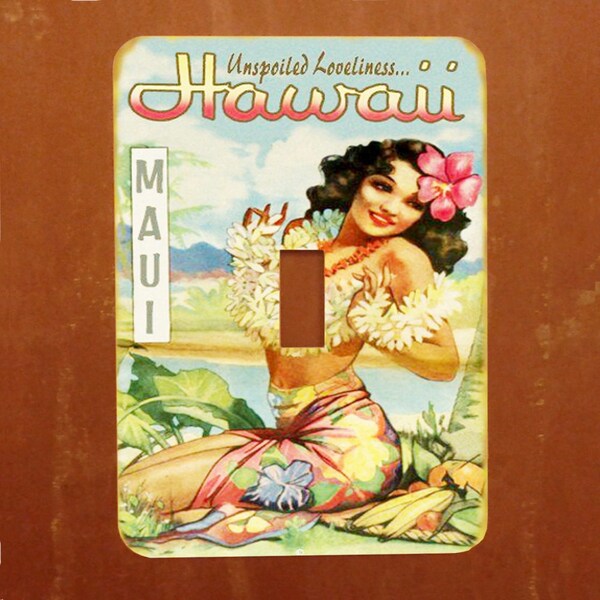 Maui Pinup Girl -- Vintage Hawaii Travel Poster Light Switch Cover -- Oversized (Multiple Styles)