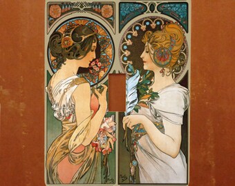 Primrose and Feather -- Alphonse Mucha Art Light Switch Cover -- Oversized (Multiple Styles)