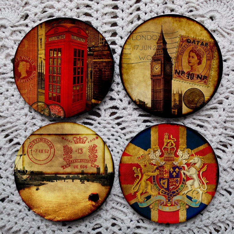 The British Are Coming Vintage Style England Themed Mousepad Coaster Set image 1