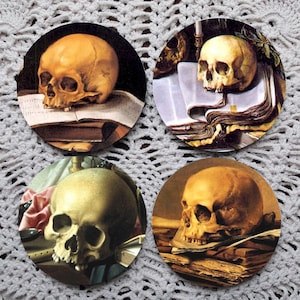 Feed Your Brain -- Skulls Atop Books Mousepad Coaster Set