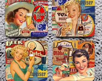 Real Girls Like Beer -- Vintage Beer Pinups Mousepad Coaster Set