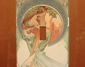 Poetry -- Mucha "The Arts" Art Nouveau Light Switch Cover -- Oversized (Multiple Styles)