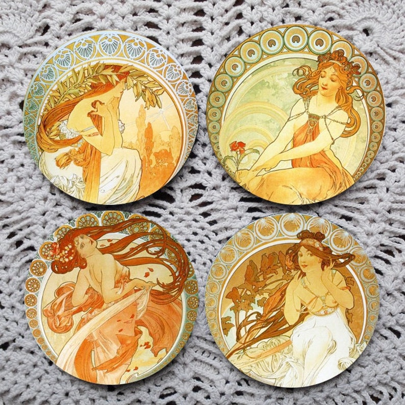 The Arts Series Alphonse Mucha Mousepad Coaster Set image 1