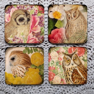 Owls in the Garden -- Mousepad Coaster Set