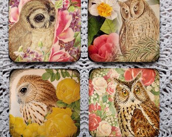 Owls in the Garden -- Mousepad Coaster Set