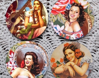 Sexy Senoritas -- Vintage Mexican Calendar Girls Mousepad Coaster Set