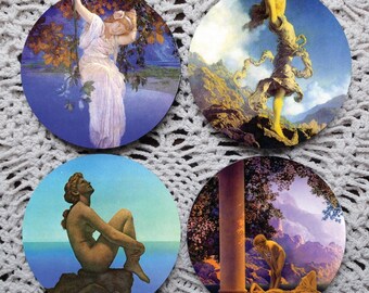 On The Rocks -- Maxfield Parrish Art Mousepad Coaster Set