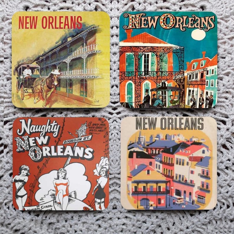 City of New Orleans Vintage Travel Posters Mousepad Coaster Set image 1