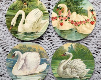 Swan Song -- Victorian Swans Mousepad Coaster Set